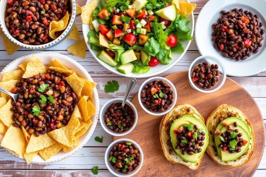 Serving black bean salsa in different ways